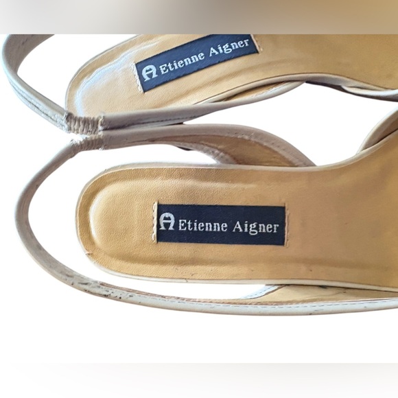 ETIENNE AIGNER women’s party peep toe heels color cream sz 8.5 leather preloved - Picture 3 of 8
